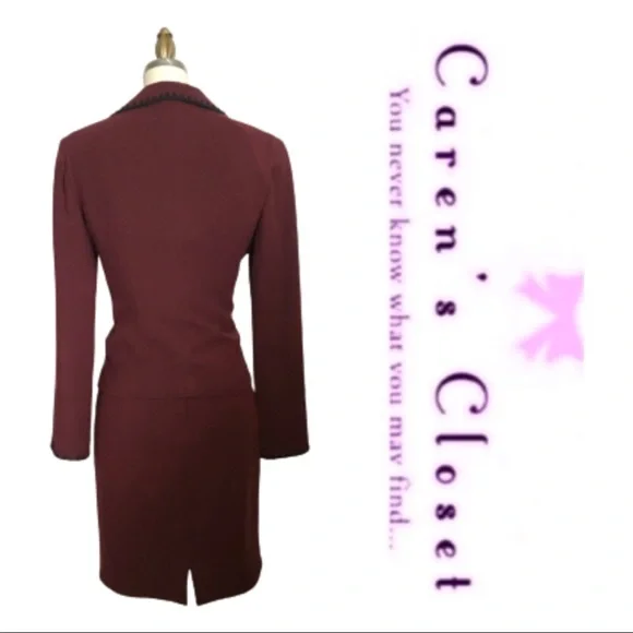 Nanette Lenore Burgundy & Black Whip Stitched Sleeveless Sheath Dress & Blazer. - Picture 4 of 6